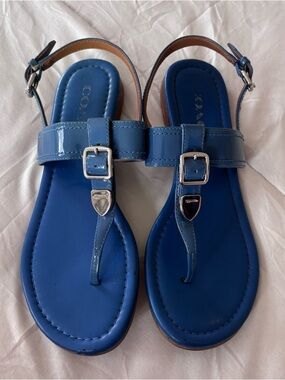 COACH Cassidy Women's Blue Patent Leather Flat Sandal Size 6.5B